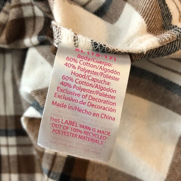 No Boundaries Womens Flannel Shirt Hooded Cropped Plaid Brown White XL - Picture 4 of 4